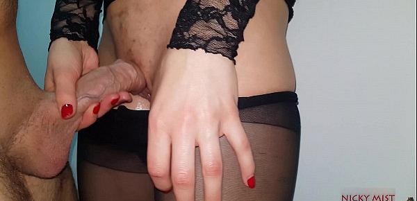  Sexy stepsister black pantyhose cum in and wear that